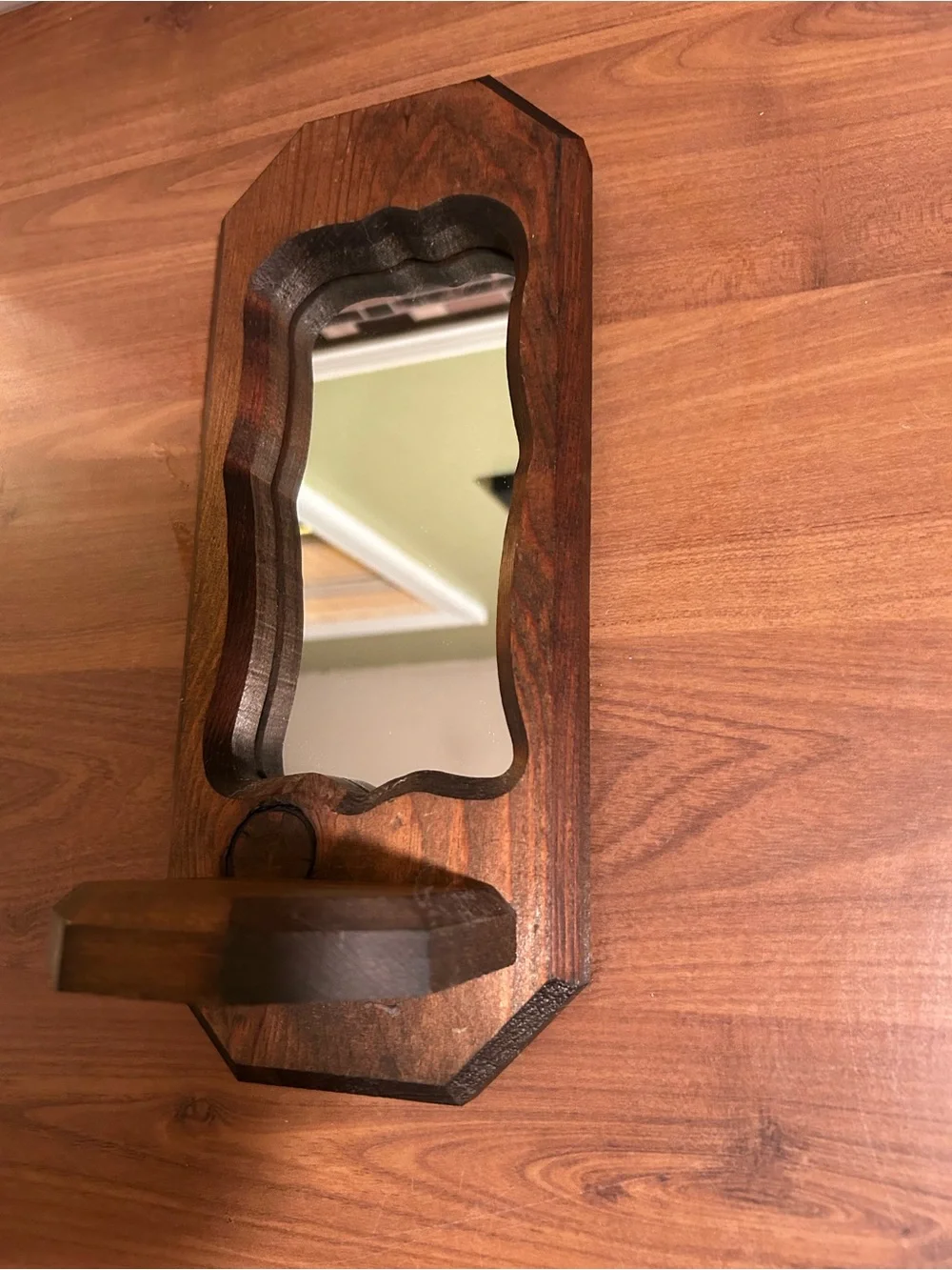 Wooden Wall Mirror with Small Shelf - Brown